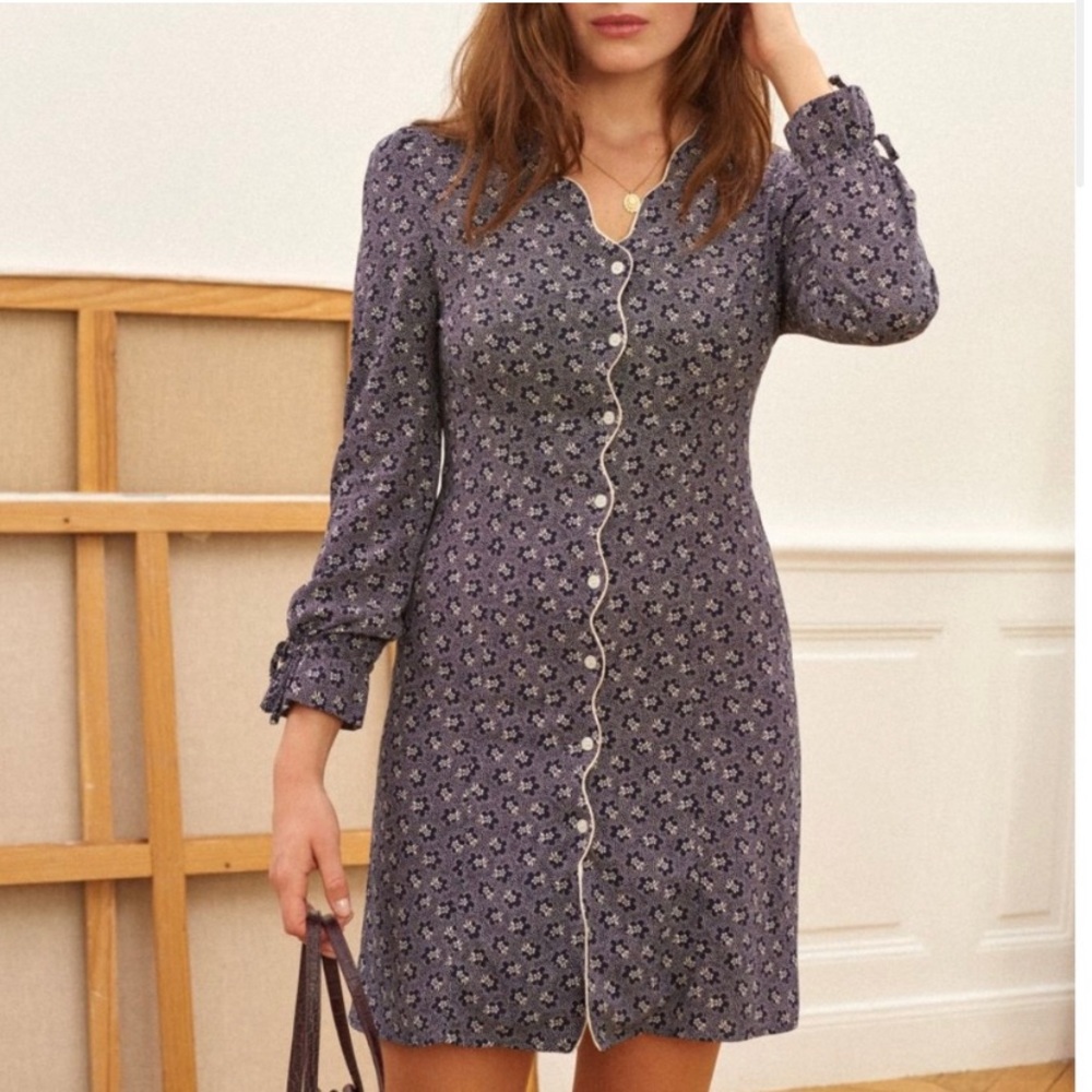 NWT Rouje Tilda Nuit Scallop Trim Dress Size 34 EU, Size 2 US
